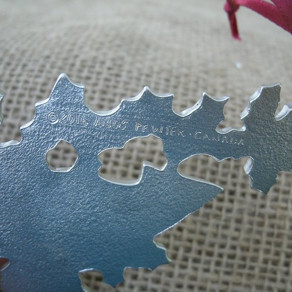 Pewter Cardinal & Holly Hanging Ornament - Picture 12 of 16